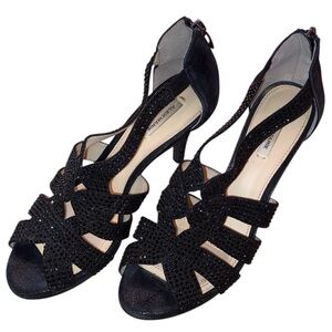 ALEXM MARIE “Leeanne” Women’s Open Toe Zip Back Dress Heels BLK Size 7-1/2